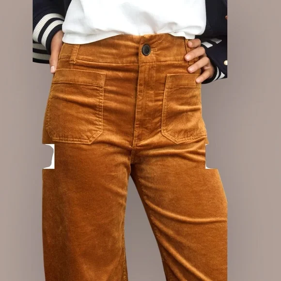 The Colette Corduroy Crop Wide-Leg Pants by Maeve in Caramel Size 31/Tall - Picture 3 of 13